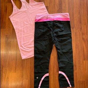 Lululemon run inspire leggings size 6 /light pink top is a size 8 I believe